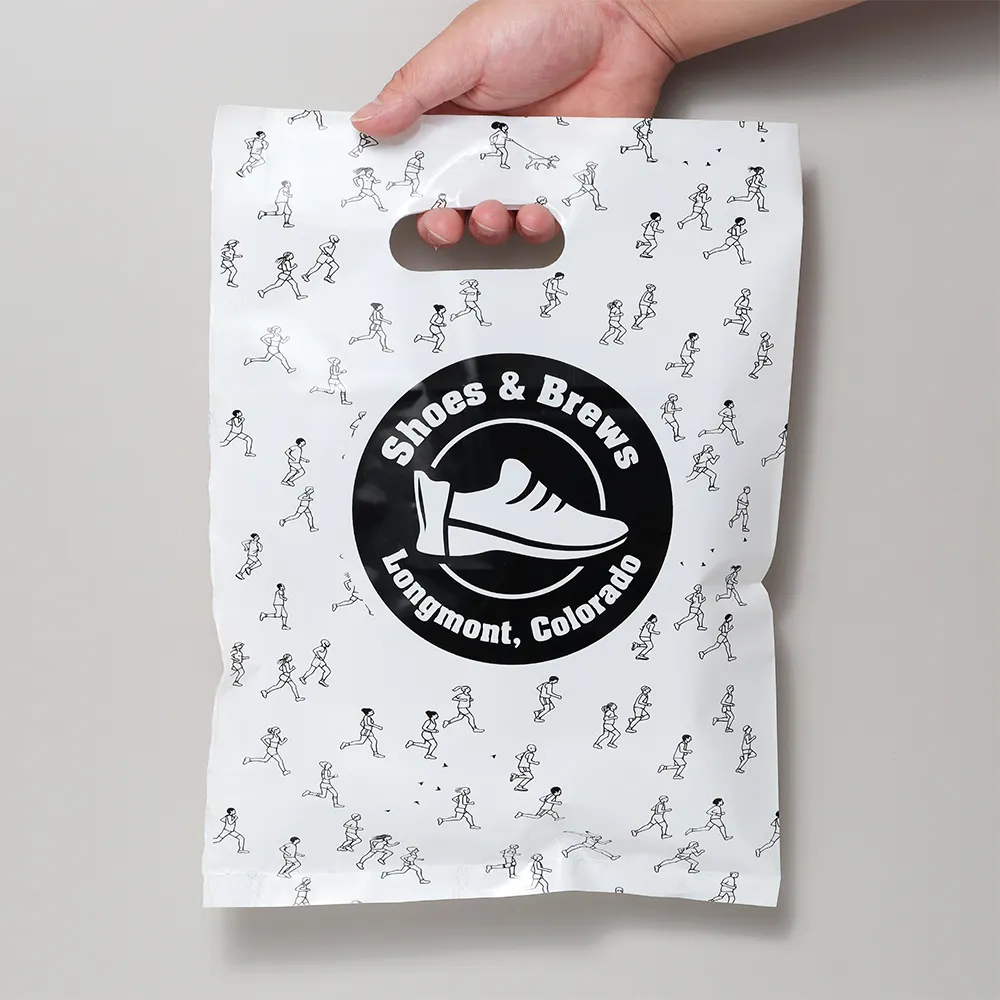 Bolsa de compras opaca personalizada de alta resistencia, embalaje al por menor, troquelado, ASA, bolsas de plástico blanco con logotipo