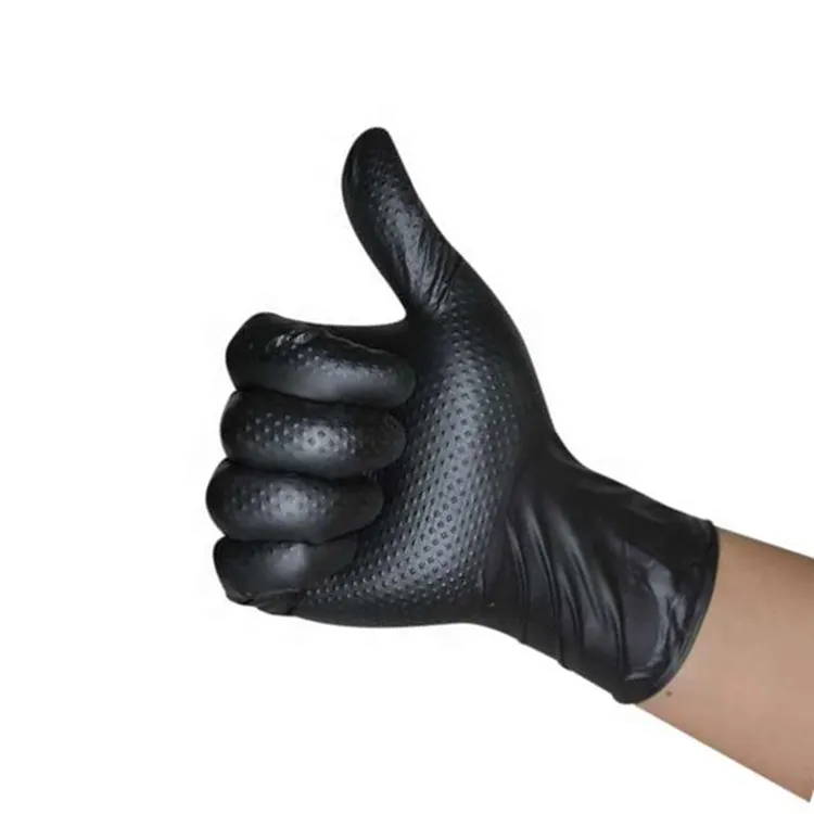 Оптовая продажа, черные нитриловые перчатки с алмазной текстурой, более высокое сцепление, прочные татуировочные перчатки, черные нитриловые 8 mil Medium