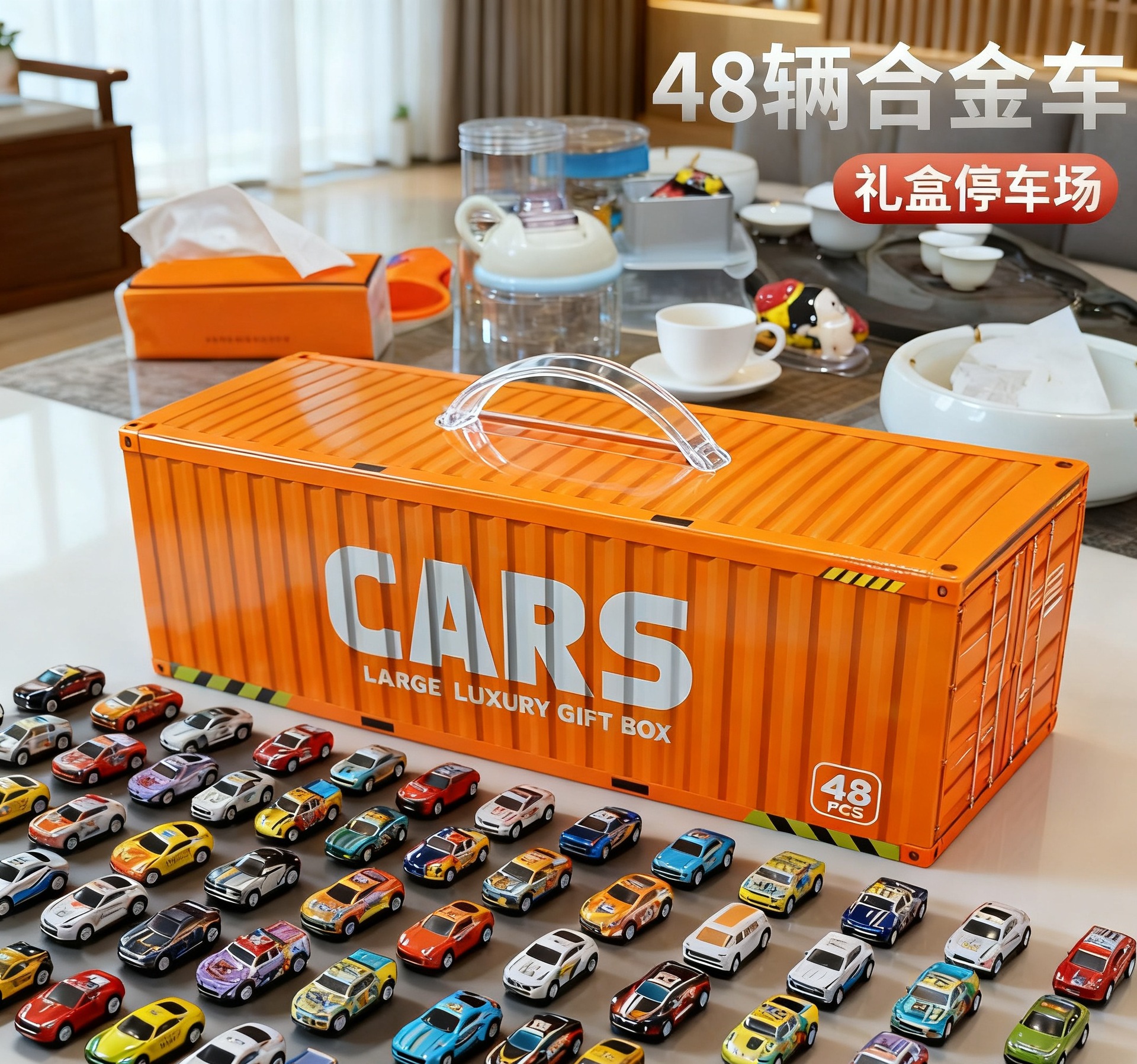 Garage conteneur orange-48 voitures en alliage avec carte