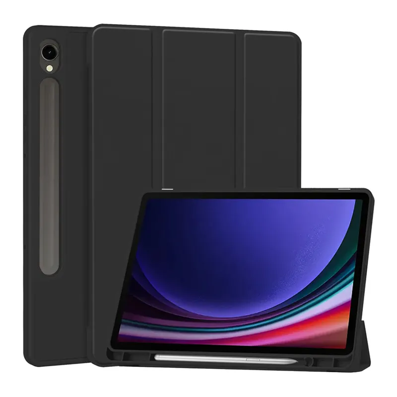 Bút chủ vỏ mềm tri-gấp đứng Folio bìa da TPU Tablet trường hợp đối với Samsung Galaxy Tab S9 11 inch 2023