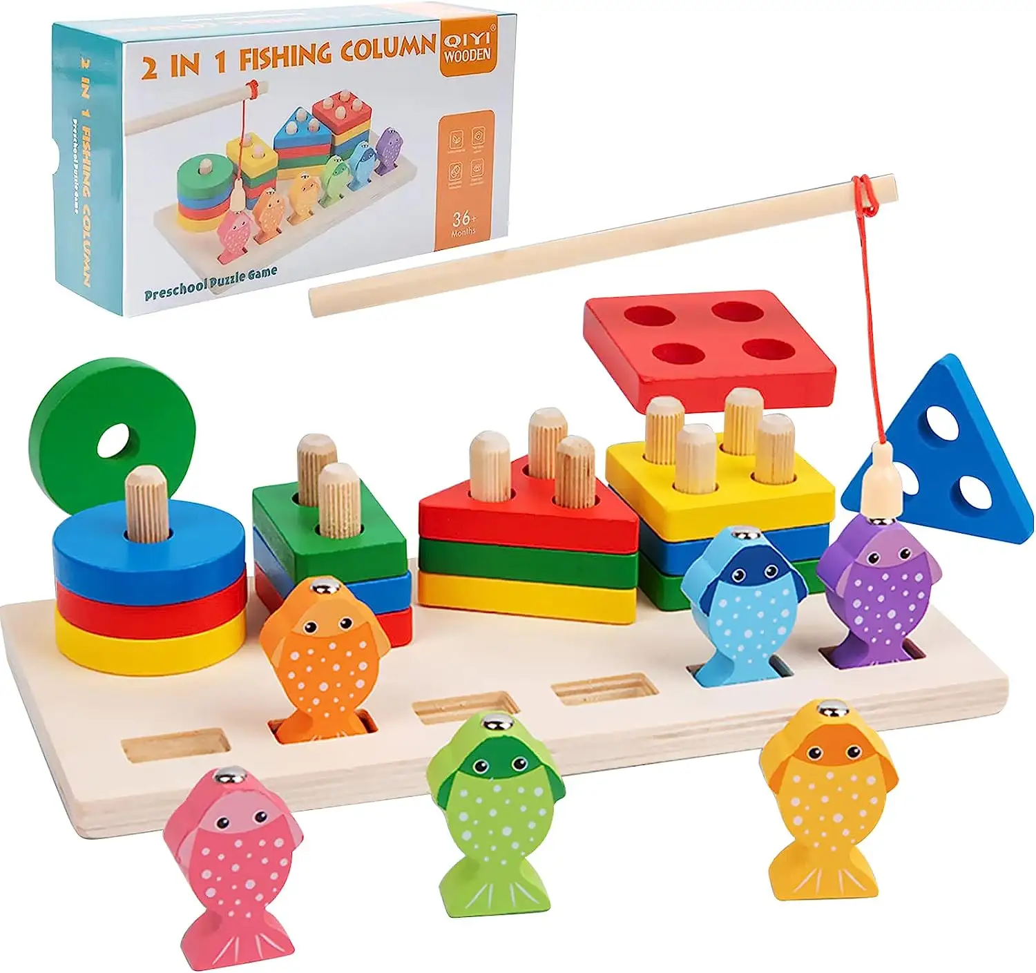 Bloques clasificadores de formas de reconocimiento de Color, juego de pesca magnético, clasificación de madera, juguetes apilables para bebé