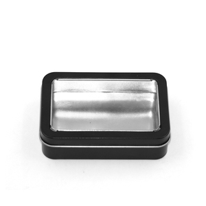 Rettangolari rettangolari dadi confezione regalo nero opaco incernierato in metallo vuoto contenitori scatola di lattine con coperchi di finestre trasparenti - Product Image 2