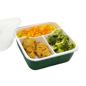 工場でのカスタマイズ電子レンジ対応プラスチック製使い捨て四角い食品持ち帰り用ティフィンボックス3コンパートメント付き - Product Image 1