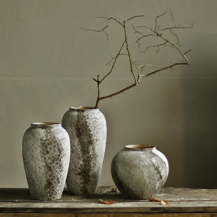 Wabi-sabi mat retro antika seramik vazo Jingdezhen dekoratif masa üstü porselen vazo