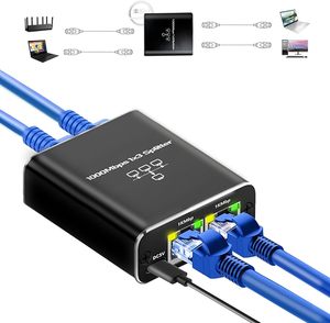 8P8C Gigabit Network Ethernet Splitter Adapter POE 1000Mbps RJ45 Divisor de 3 vías 1000Base-T Switch 3 puertos Ethernet Lan Switch - Product Image 1