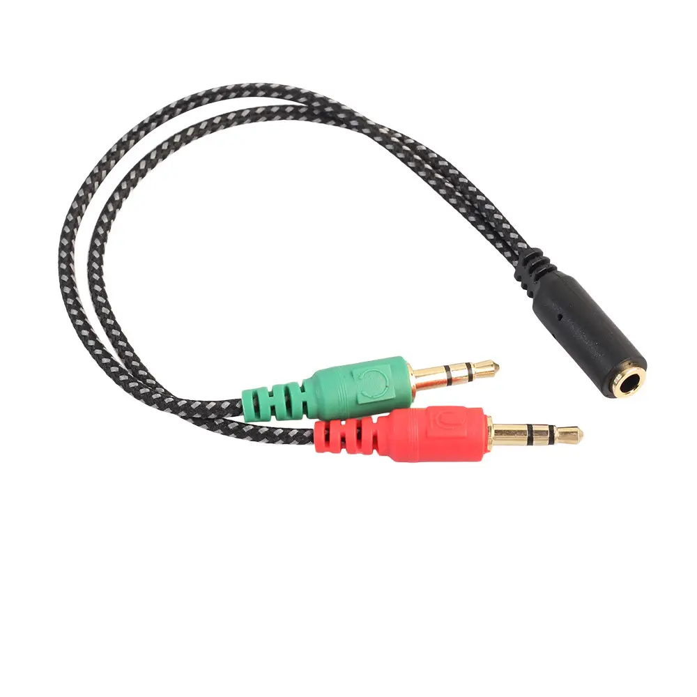Audio Adapter Kabel 3.5Mm Y Splitter 2 Jack Mannelijk Naar 1 Vrouwelijke Hoofdtelefoon Microfoon Geweven Net Hoge Kwaliteit Accessoires