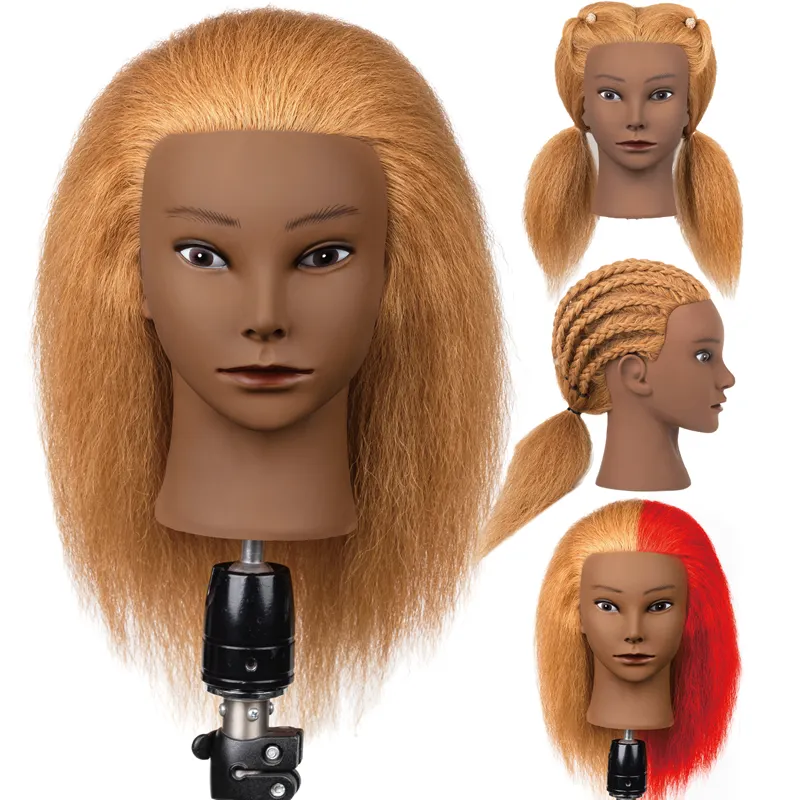 Cabeza de maniquí para práctica de peluquería afroamericana, pelo 100% humano, trenzada, entrenamiento, cosmetología barata