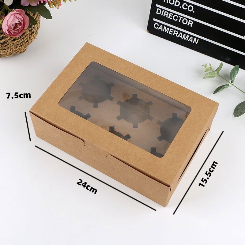 Cupcake box (kraft color, 6 pcs) with tray