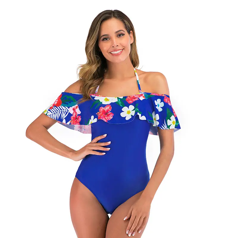 Bañador Sexy de talla grande para mujer, ropa de baño Floral de cintura alta, traje de baño de una pieza con volantes para niña 2022