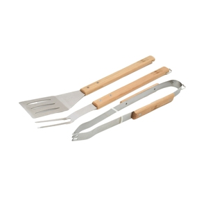 制造高级<span class=keywords><strong>3</strong></span>件木手柄不锈钢烤架烧烤套装烹饪工具