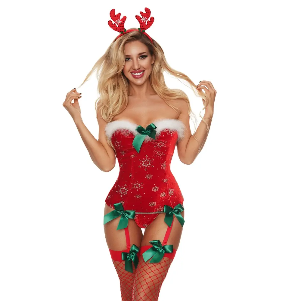 All'ingrosso Sexy Beauty Girl Christmas Party Cosplay Christmas Elk Sexy Red Backless Costume Lingerie