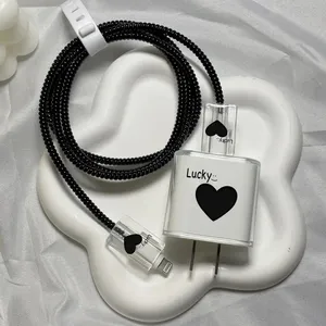 Para Apple 18W/20W Adaptador Carregador Caso Para iPhone Relâmpago Tipo-<span class=keywords><strong>c</strong></span> Cabo Bite Protector Ins Coração Flor Soft Data Cable Sleeve