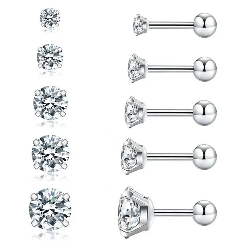 1 Uds. Pendientes de tuerca de circón de cristal de acero inoxidable médico, 4 puntas, Piercing para cartílago del trago, joyería para mujeres/hombres