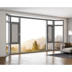 Ventana abatible de aluminio de tamaño personalizado moderno, vidrio templado de 8mm, grosor de perfil de 38mm, fibra de vidrio de aleación de aluminio