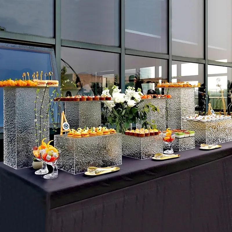 Premium Acrílico Food Display Stand Buffet Branco Acrílico Food Display Risers Cubes