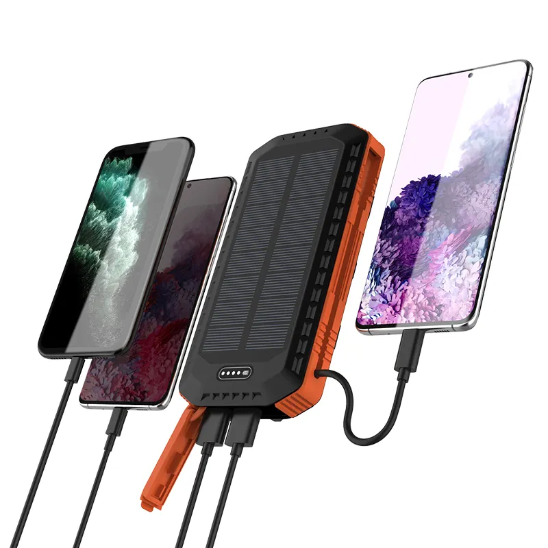 Solar Panel Power Bank 20000 mah Charger Solar Battery Pack Wireless Portable Panel Charger 3 Outputs Waterproof External Backup
