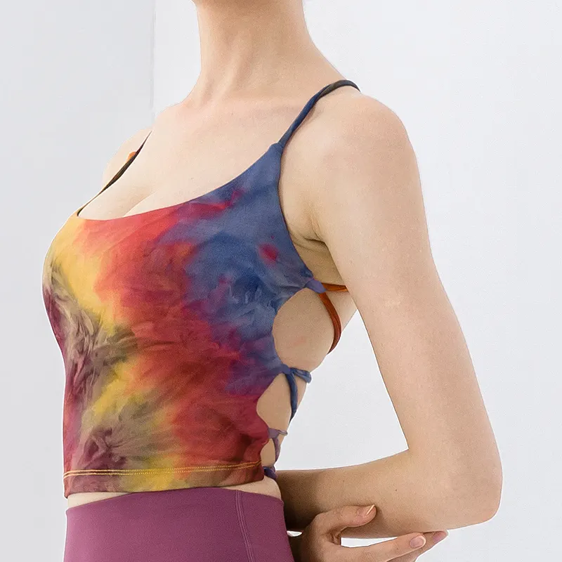 New Chegou Amazon Venda Quente Mulheres Sports Bra Suor Top Colheita Trabalhar Fora Regata Moda Tie Dye Yoga Bra Com Almofadas