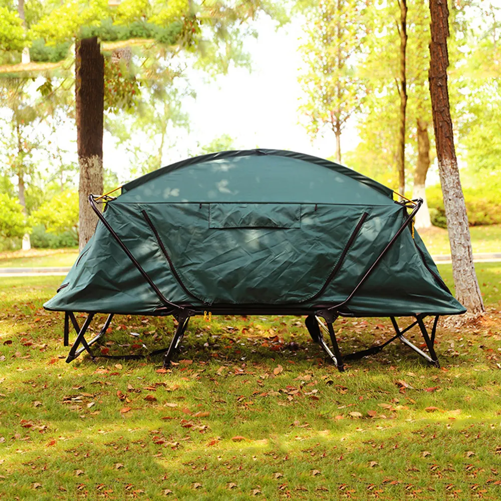 Cama plegable compacta para exteriores, portátil, impermeable, verde militar, individual, Glamping, para acampar, 1 persona, a la venta