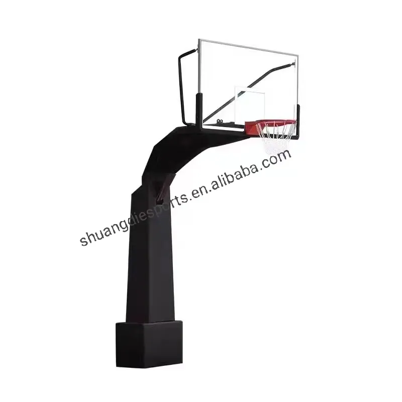 Nuevo estilo, brazo de extensión de 2m, soporte de aro de baloncesto enterrado fijo montado en el suelo para portería de baloncesto al aire libre