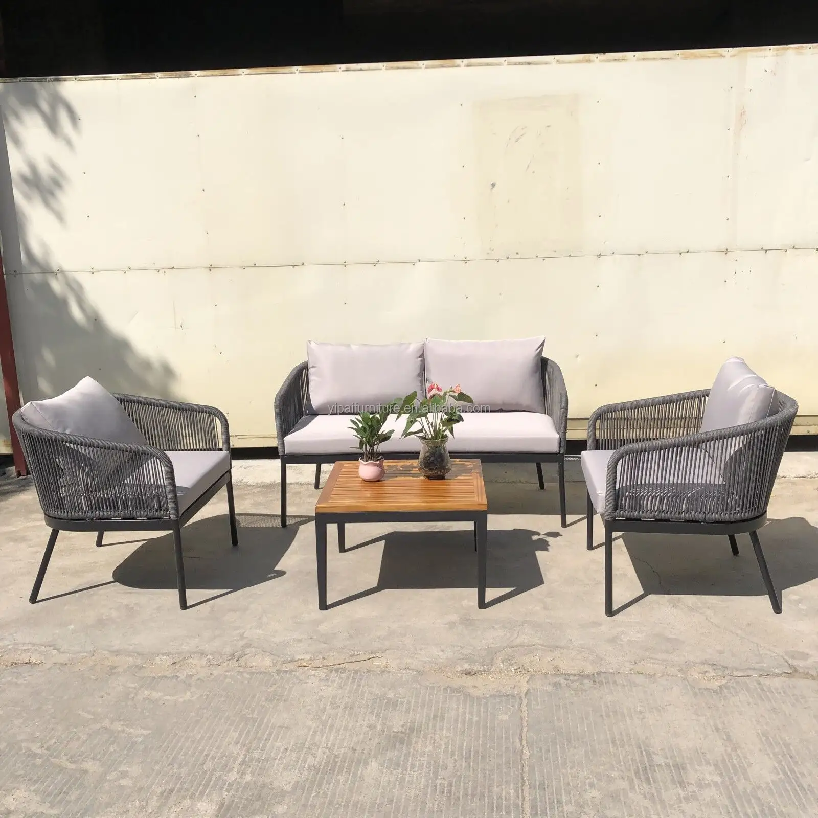 الأثاث مقعد قماش الألومنيوم وحدات الزاوية الباحة مجموعة أريكة حديقة مع طاولة القهوة أعلى جنية الصلب الخشب