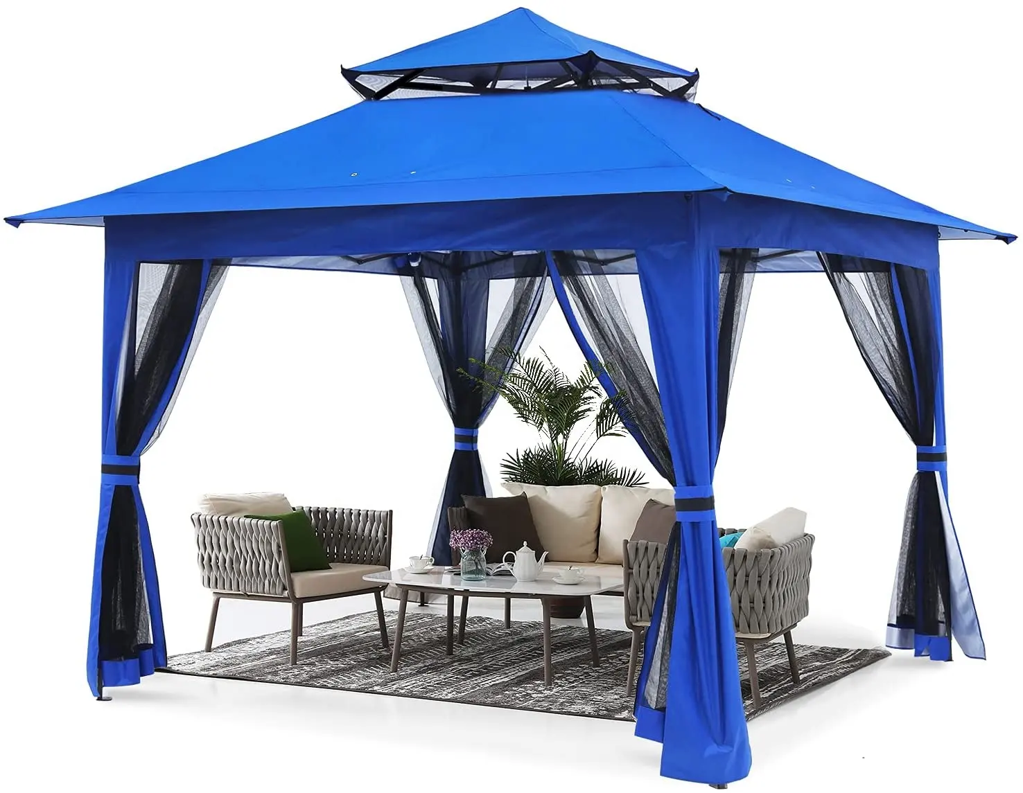 Tienda Gazebo para exteriores, refugio con mosquitera, 13x13