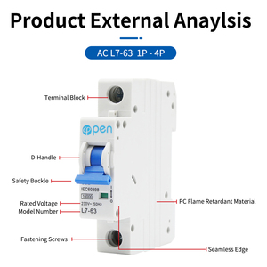 Disyuntor eléctrico abierto 1P 2P 3P 4P 0.5A 1A 2A 3A 63A AC MCB, interruptor en miniatura 10KA L7 tipo C B D 230V 400V con certificado CE - Product Image 2