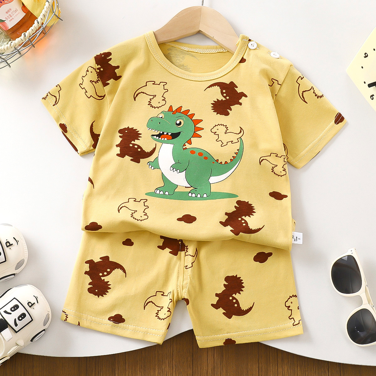 Costume à manches courtes dinosaure jaune vert Z-29