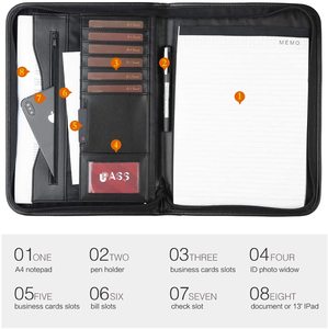 Luxury <strong>Conference</strong> File <strong>Folder</strong> Leather <strong>Folder</strong> Padfolio with <strong>Notepad</strong> Binder Document File Organizer <strong>A4</strong> File <strong>Folder</strong> - Product Image 4