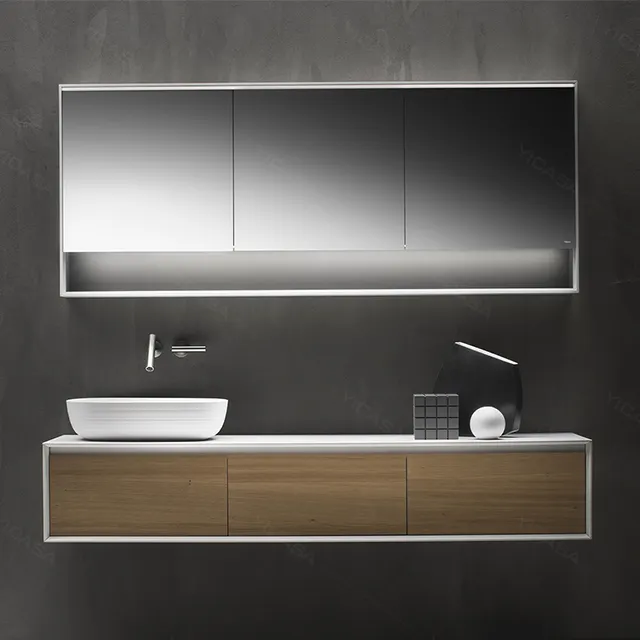 Armario de pared con espejo para baño, mueble de lujo ligero con lavabo, fabricante de baño