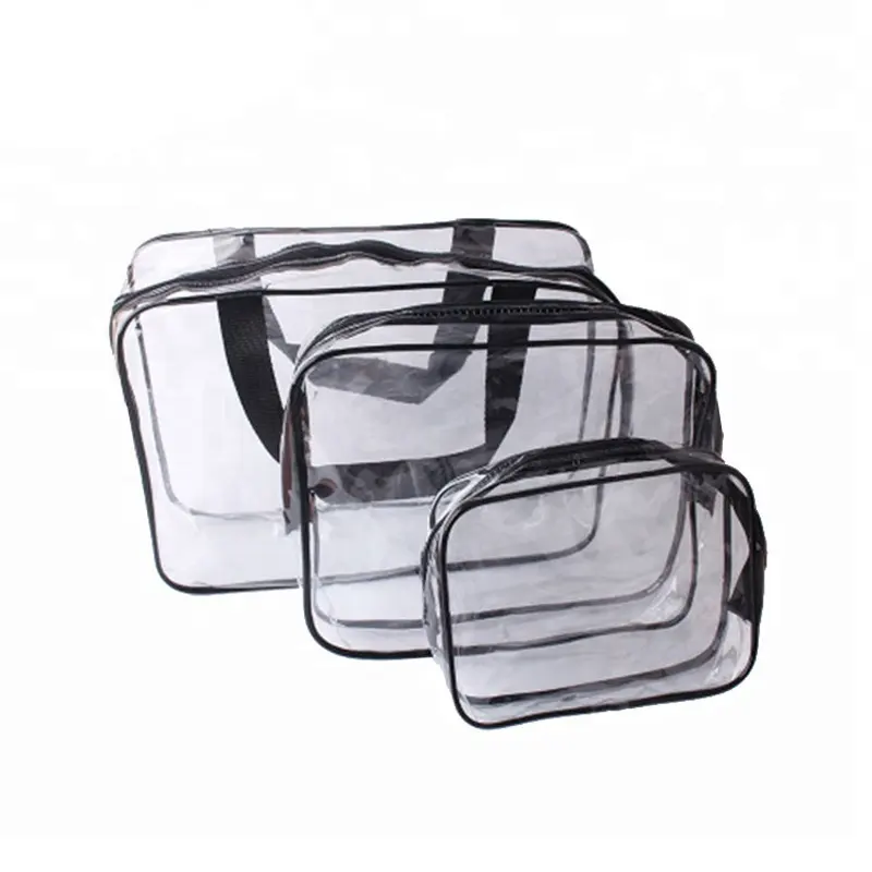 Conjunto de bolsas de banheiro para viagem, kit de bolsas para cosméticos personalizado de pvc transparente com zíper