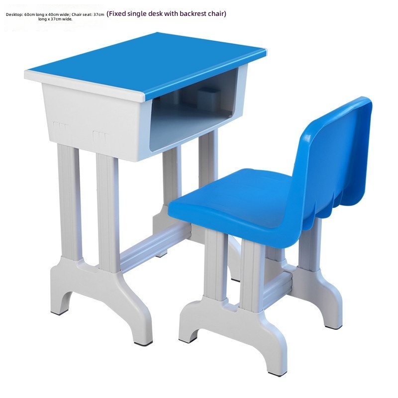 Fixed white-edged single desk and chair set