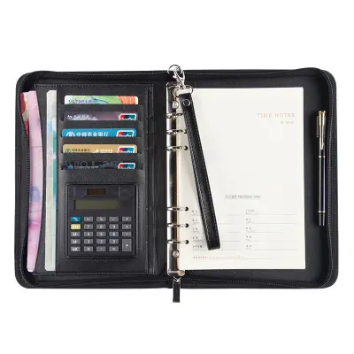 Cuaderno con cremallera personalizado con calculadora para personalidad de negocios cuero multifunción/Pu regalo organizador de cuero diario