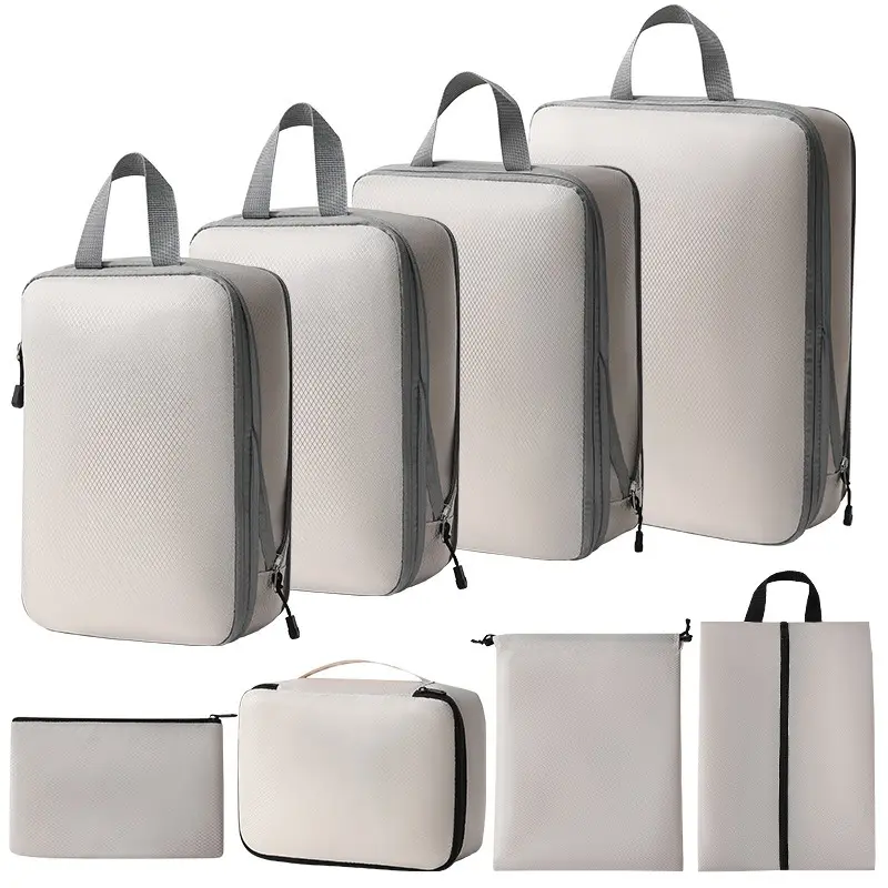 Bolsa con logotipo personalizado para ropa, 3, 4, 5, 6, 7, 8 Uds., cubos de embalaje de compresión para maleta de viaje con bolsa para zapatos, organizadores de equipaje