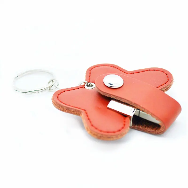 Butterfly shape Leather Trim Key FOB USB Flash Memory Drive promotional best wholesale price leather usb flash drive