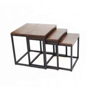 Juego de anidación de mesa de centro de 3 mesas de té apilables para sala de estar, mesa auxiliar de dormitorio con marco de hierro - Product Image 2