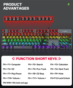 T-Wolf T17 RGB Wired USB Mechanical <strong>Keyboard</strong> 104 Ergonomic Keys with Multimedia <strong>Function</strong> for Gaming <strong>Computer</strong> Fn Key Included