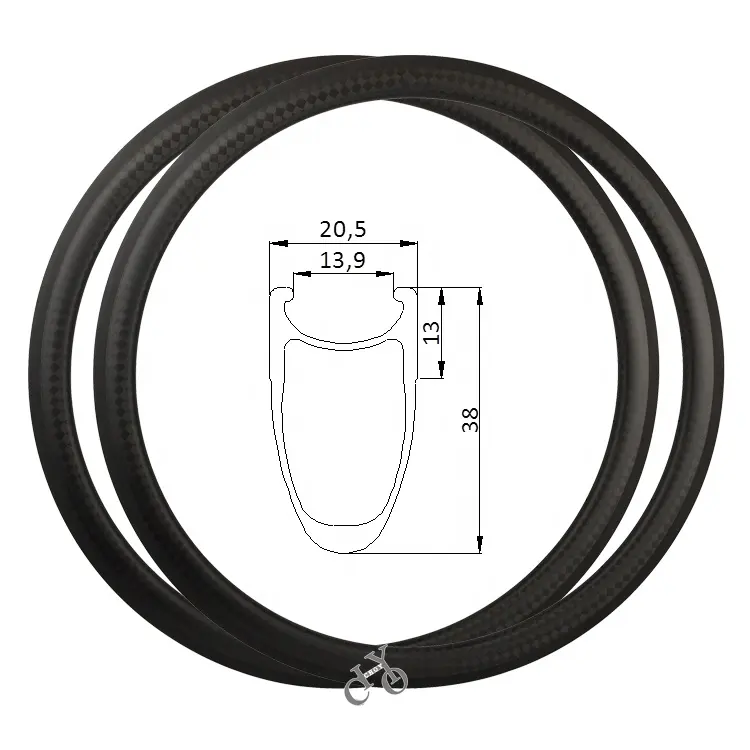 Llanta de carbono para bicicleta de carretera, 700c, 38mm de profundidad, 20,5mm de ancho, Cincher de freno en V, ruedas de bicicleta de carreras