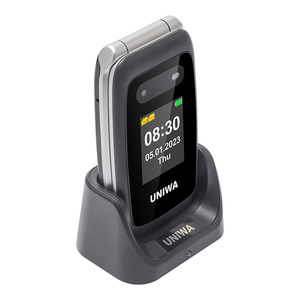 2.4/1.77インチダブルスクリーン4Gネットワークロック解除Androidフリップ電話UNIWAV202T機能キーパッド携帯電話セルラーSOSボタン