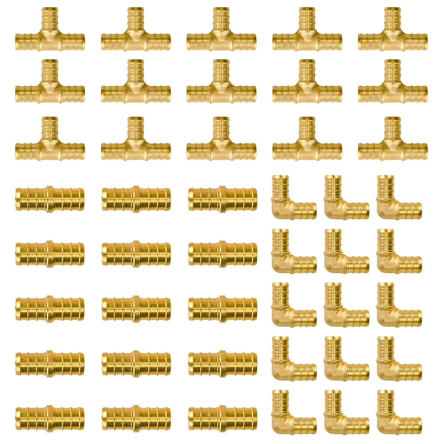45-Pack Pex Fittings 90 Elbow Tee Coupling  No Lead Brass For PEX Pipe Plumbing Projects