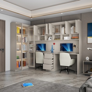 Escritorio de madera maciza para ordenador, diseño moderno, estantería integrada, esquina, mesa de estudio de escritura doble para estudiantes y niños - Product Image 5