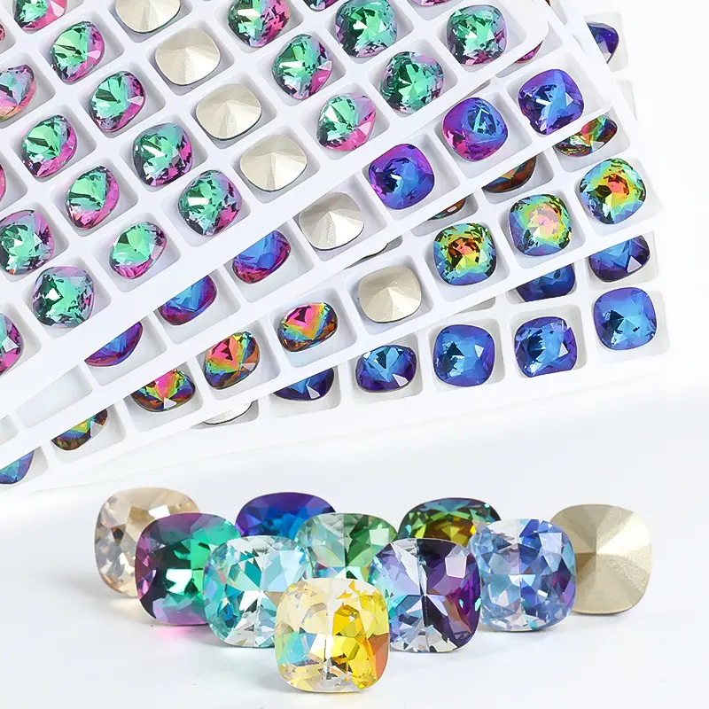 Perlengkapan Seni Kuku DIY Kerajinan Perhiasan Kaca Batu Kristal 12Mm Bentuk Mewah 20 Warna Strass Berlian Imitasi Batu Kaca Kuku