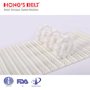 红带白色塑料材料模块化输送带，用于倾斜输送机的弹出式飞行 - Product Image 1
