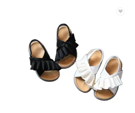 Sandálias infantis de verão, sapatos com babados de couro para meninas e bebês, sapatos de princesa na moda 21-30