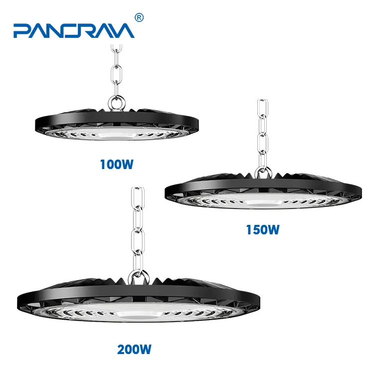 Lámpara colgante de aluminio IP65 Highbay de almacén industrial de fábrica de selección CCT de 100W 150W 200W UFO Led High Bay Light