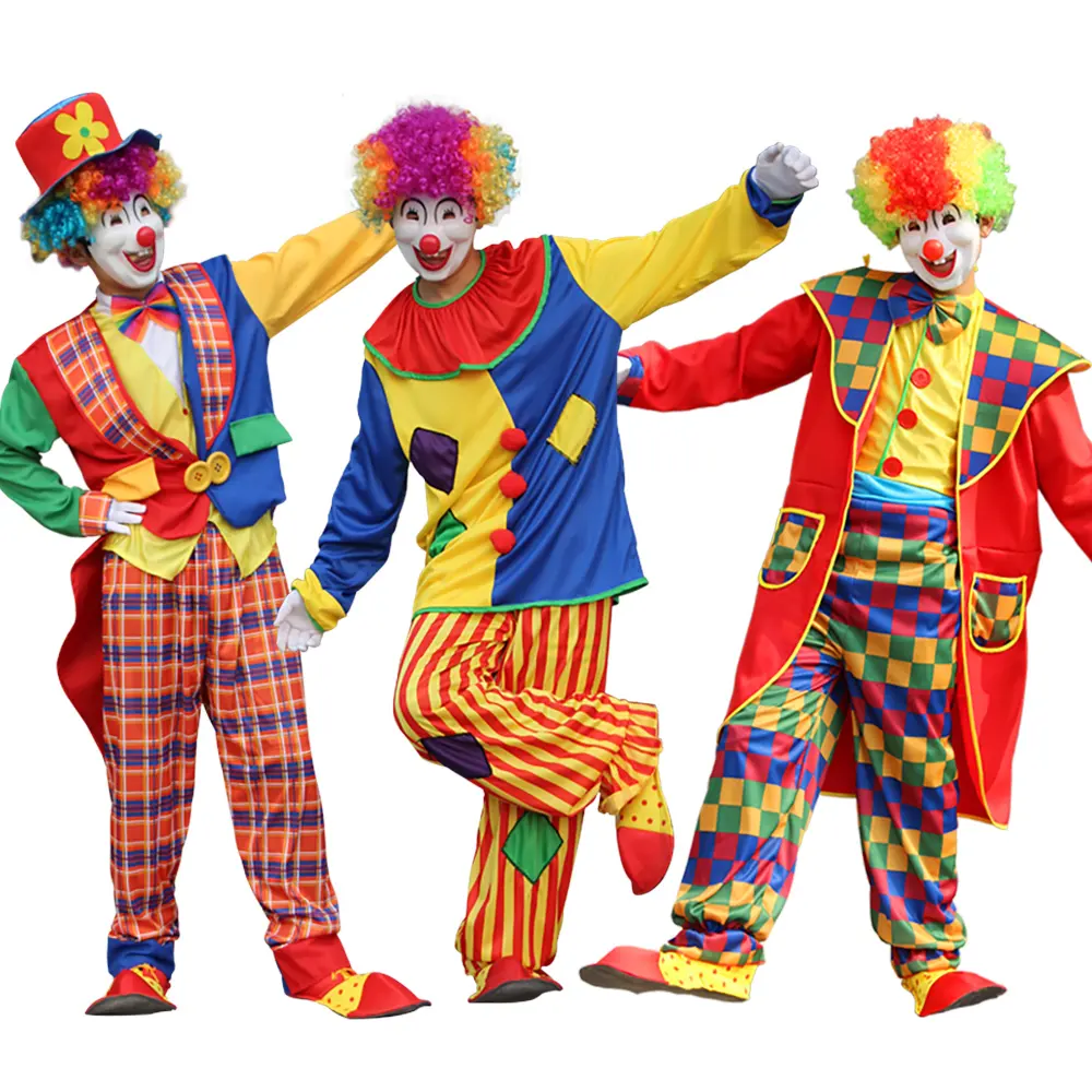 Kualitas tinggi Halloween dewasa Lucu sirkus kostum badut untuk pria Jumpsuit Natal gaun Joker Set hadiah karnaval