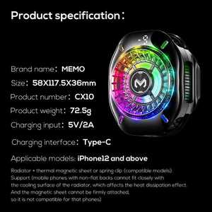 MEMO CX10 yarı iletken telefon soğutucu RGB ışıkları manyetik klip buz donma güçlü soğutma oyun ve canlı akışı için - Product Image 3