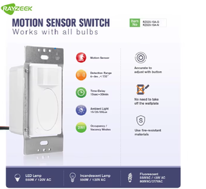 Interruptor de pared con sensor de ocupación con sensor de luz-Función 3 en 1, PC blanco con lista UL