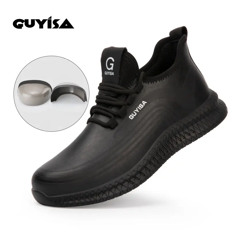 Защитные ботинки GUYISA CE, SB, SBP, S1, S1P, S2, S3 для лесного массива, эластичные защитные ботинки без шнуровки для промышленной работы, Мужская короткая кожаная обувь