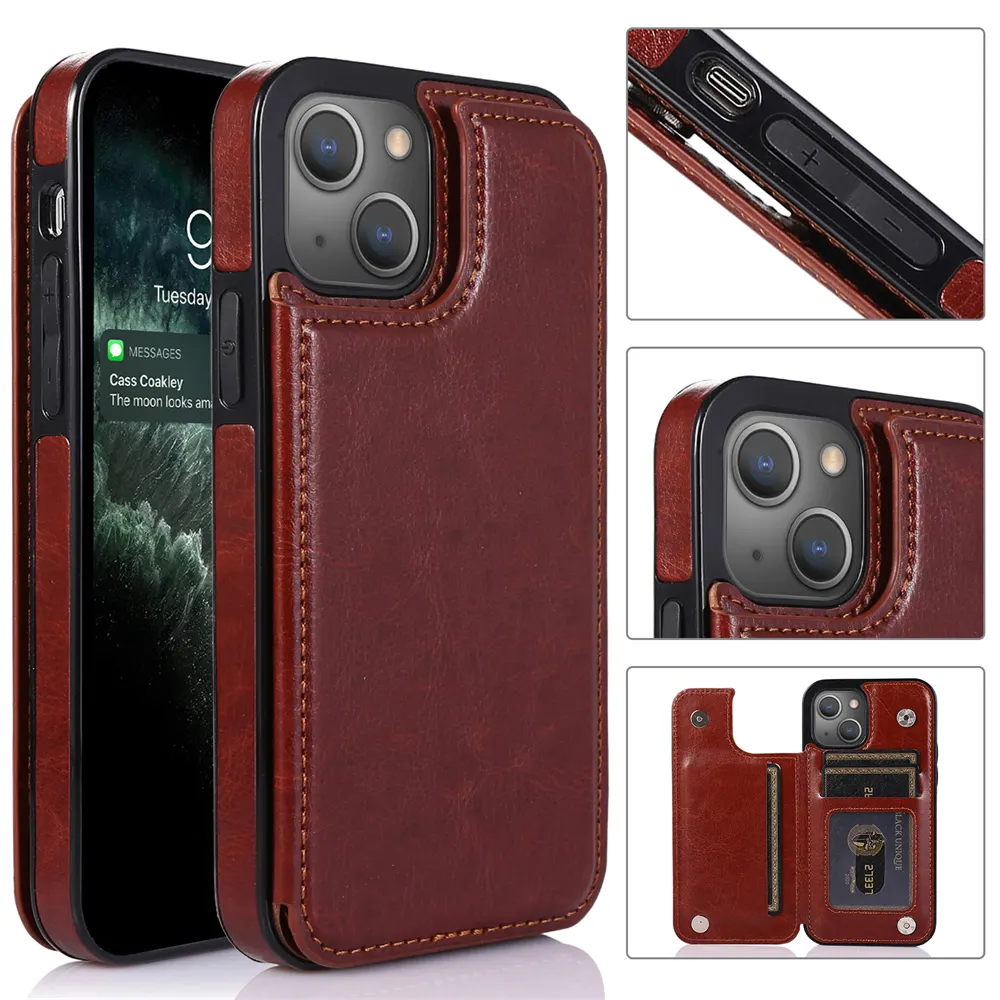 Manufacture Customize Embossed Logo Leather Mobile Phone Case for Phone 14 13 12 11 Pro max Card Holder Wallet Cover