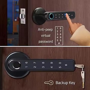 TuYa APP uzaktan kontrol kolu elektrikli anahtarsız giriş tipi C şarj portu ile ev için parmak izi şifre akıllı kapı kilidi - Product Image 4